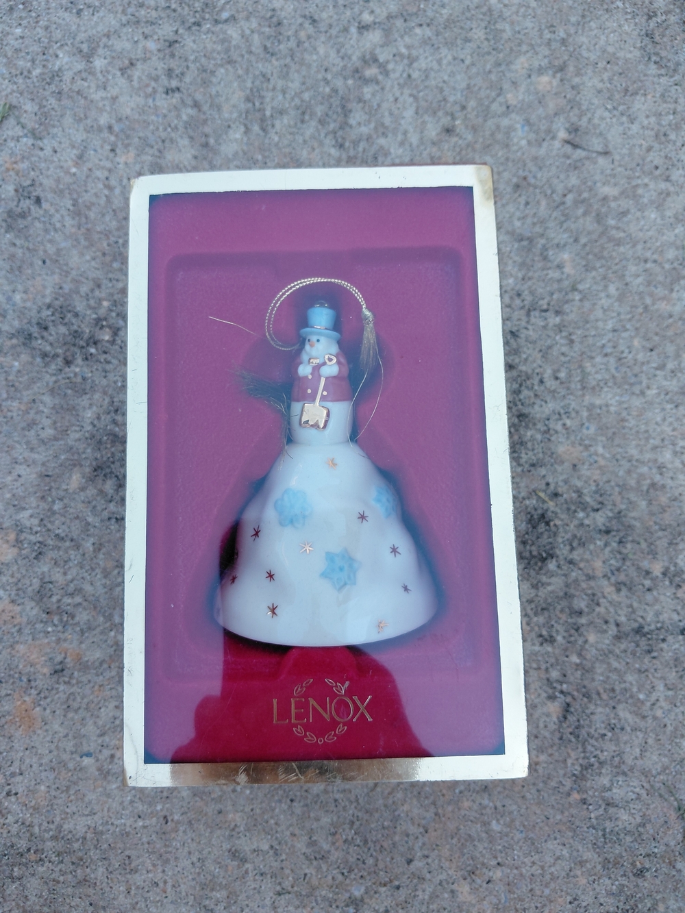 Lenox Snowman On Hill Bell Christmas Ornament Gold Trim